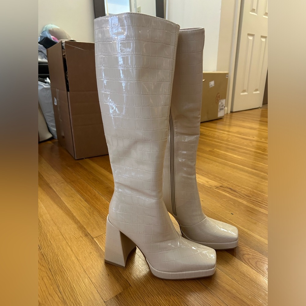 Princess Polly Montgomery Boot Off White Croc